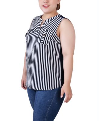 Plus Size Sleeveless Y-neck Combo Blouse