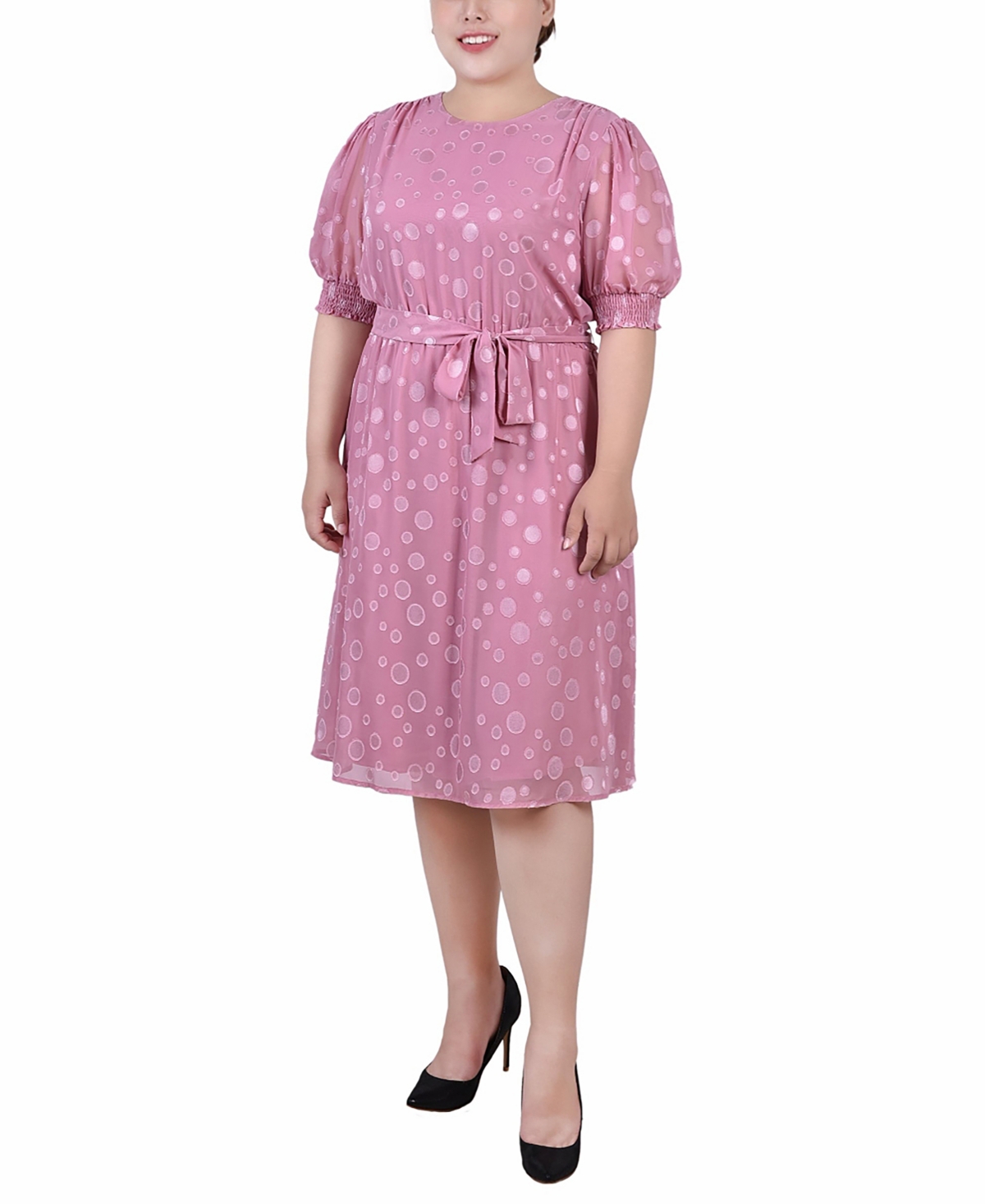 Shop Ny Collection Plus Size Elbow Sleeve Swiss Dot Dress In Lilas