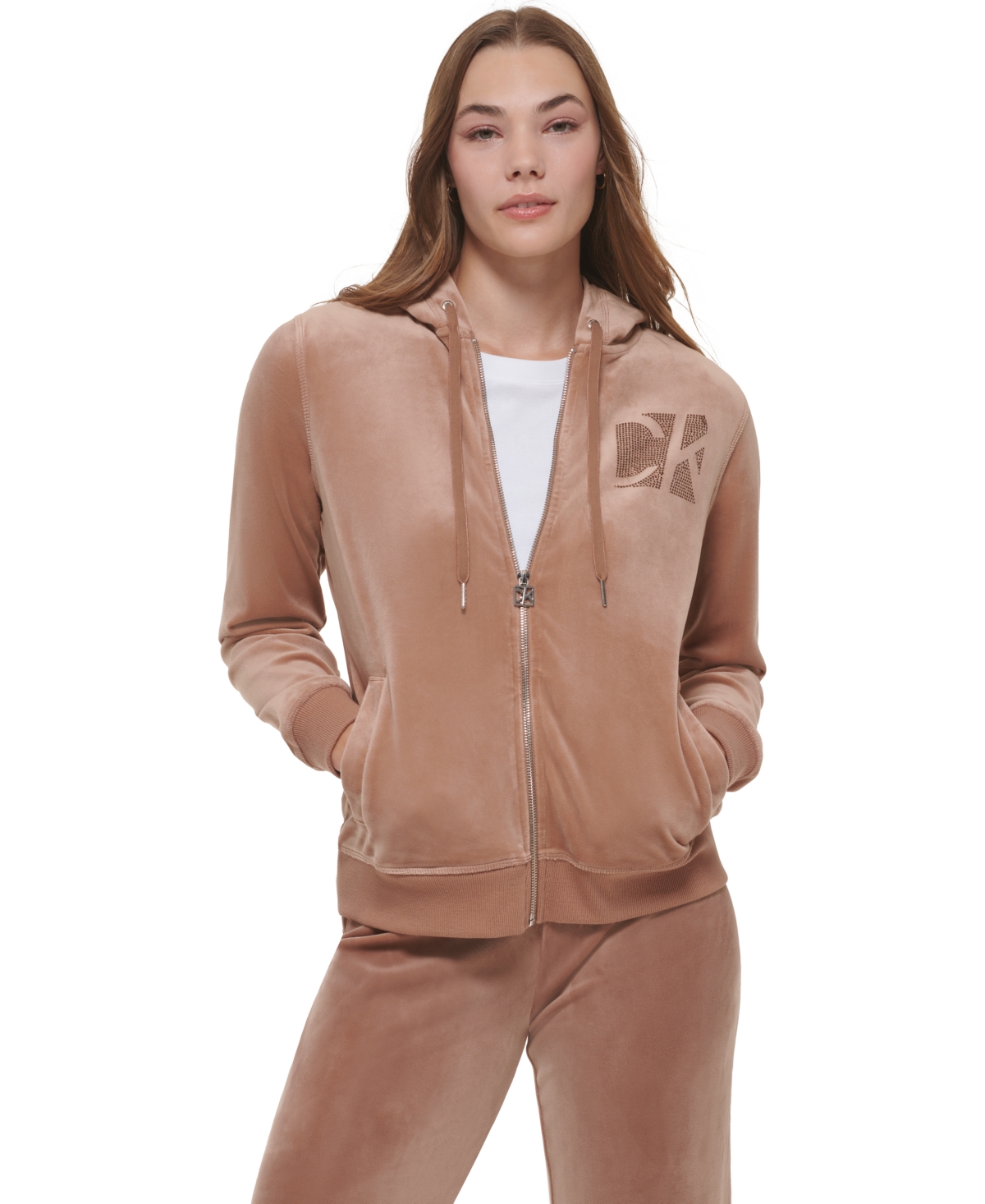 Calvin Klein Women's Rhinestone Logo Velour Hoodie | Smart Closet