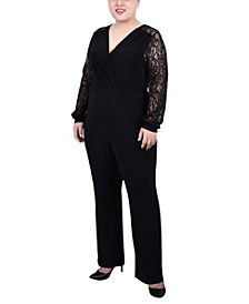 Plus Size Jumpsuit with Lace Sleeve