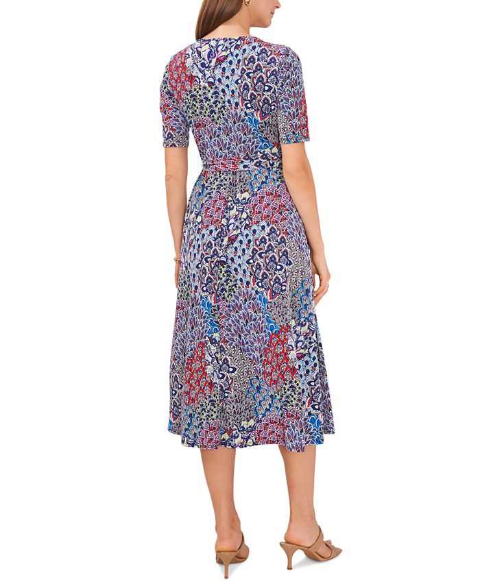 MSK Women's Lisa VNeck Printed Jersey Belted Dress Macy's