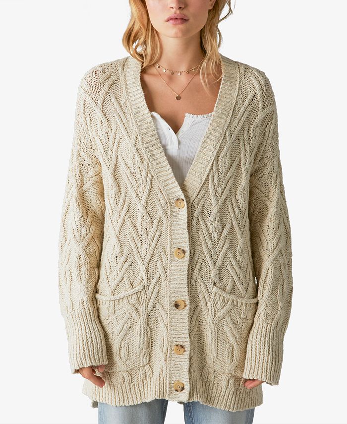 Lucky Brand Cotton Knit Oversized Button Front Cardigan - Macy's