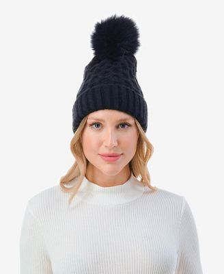 Women's Cable Knit Pom Beanie with Cuff