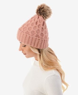 Women's Cable Knit Pom Beanie with Cuff