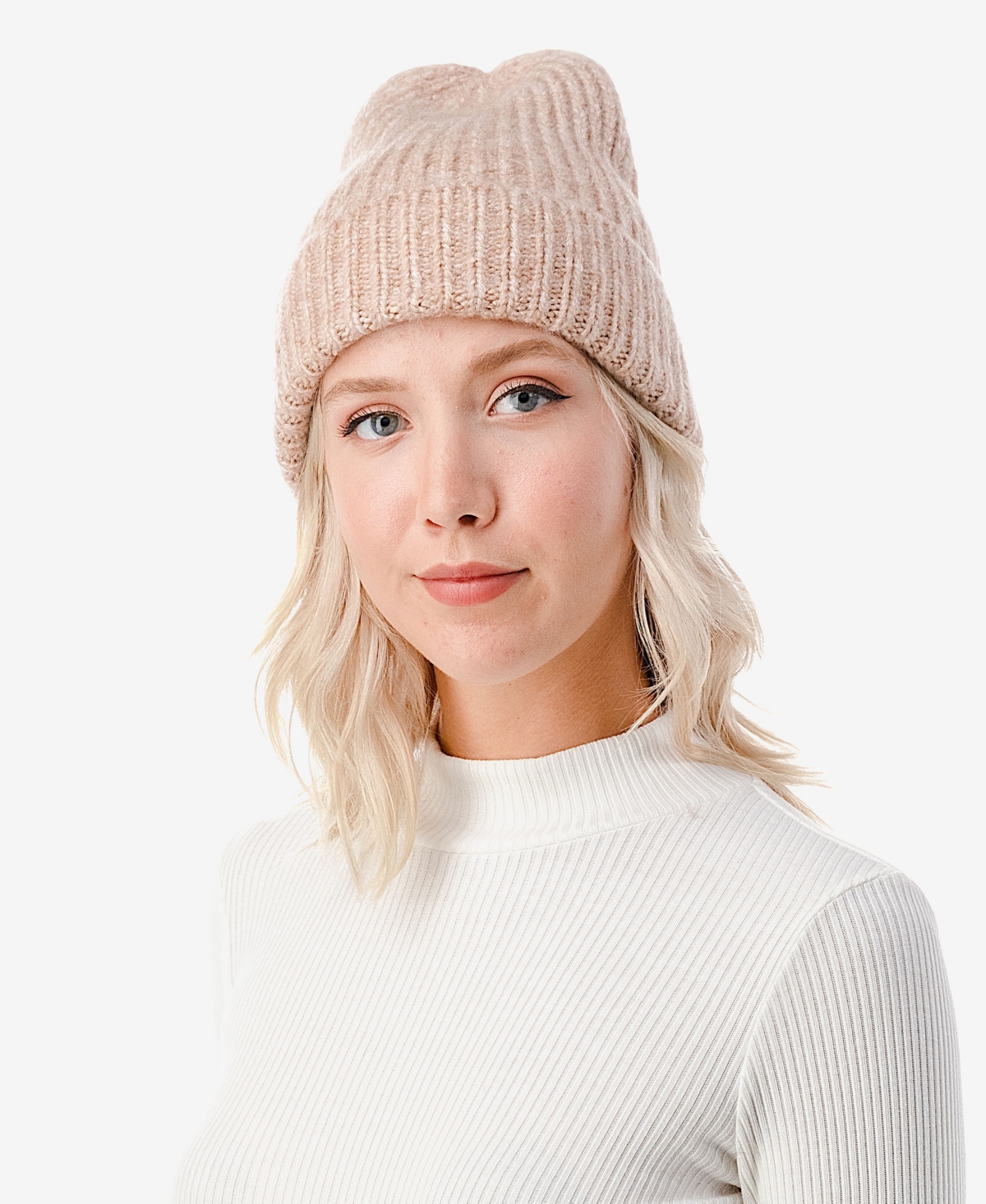 Marcus Adler Women's Stretch Ribbed Knit Cuff Beanie In Camel