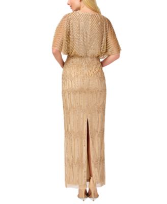 Women's Beaded Flutter-Sleeve Blouson Gown