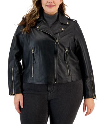 Macy's womens plus size leather jackets best sale