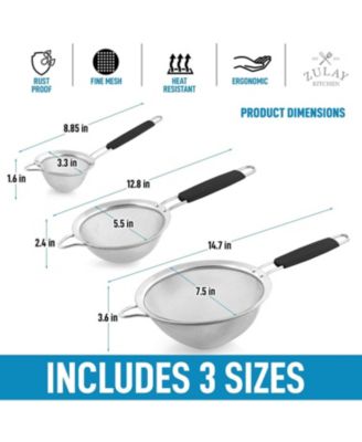 Set of 3 Premium Stainless Steel Fine Mesh Strainer with Non-Slip Handles