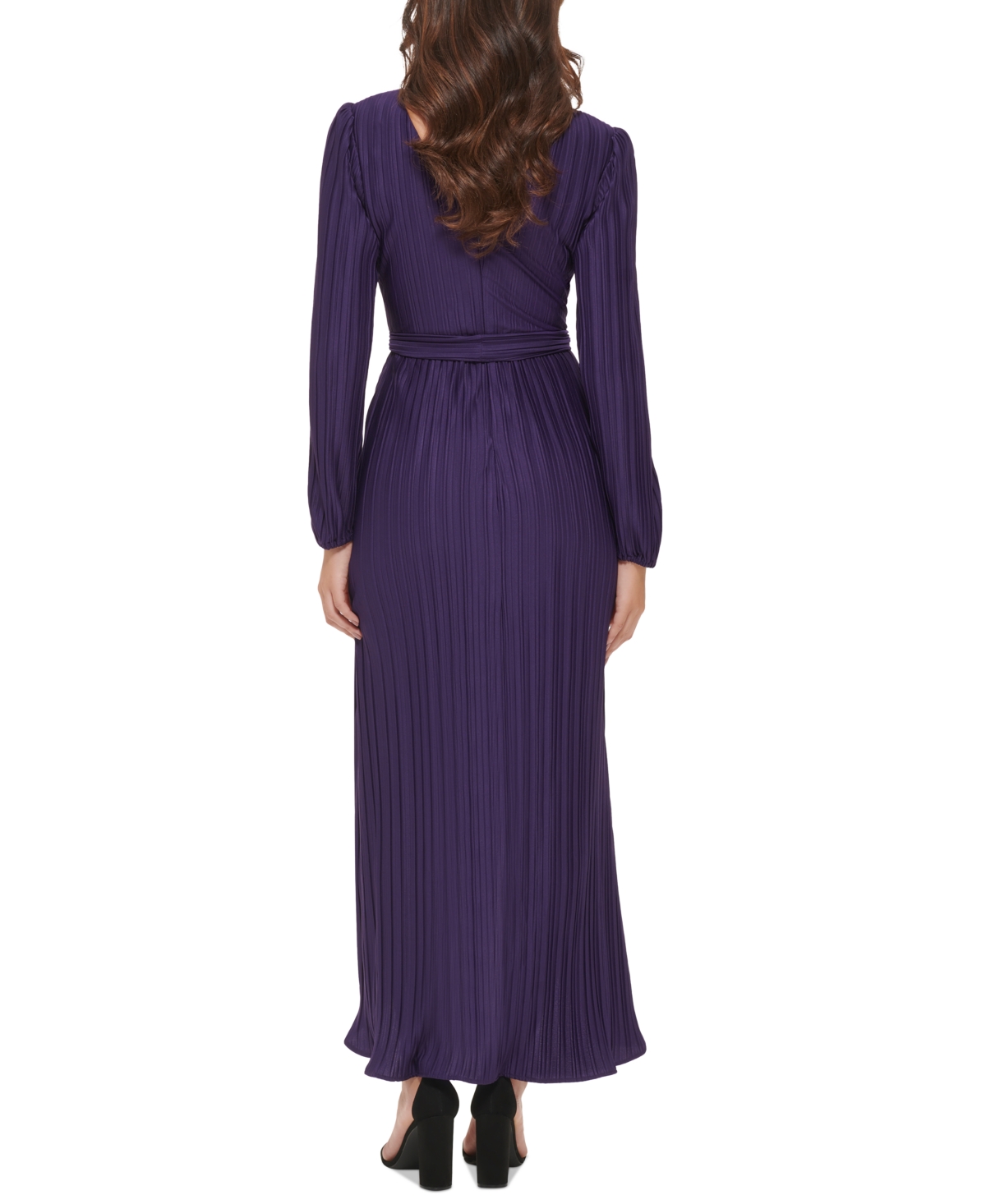 Guess Women's Pleated Woven Faux-Wrap V-Neck Maxi Dress