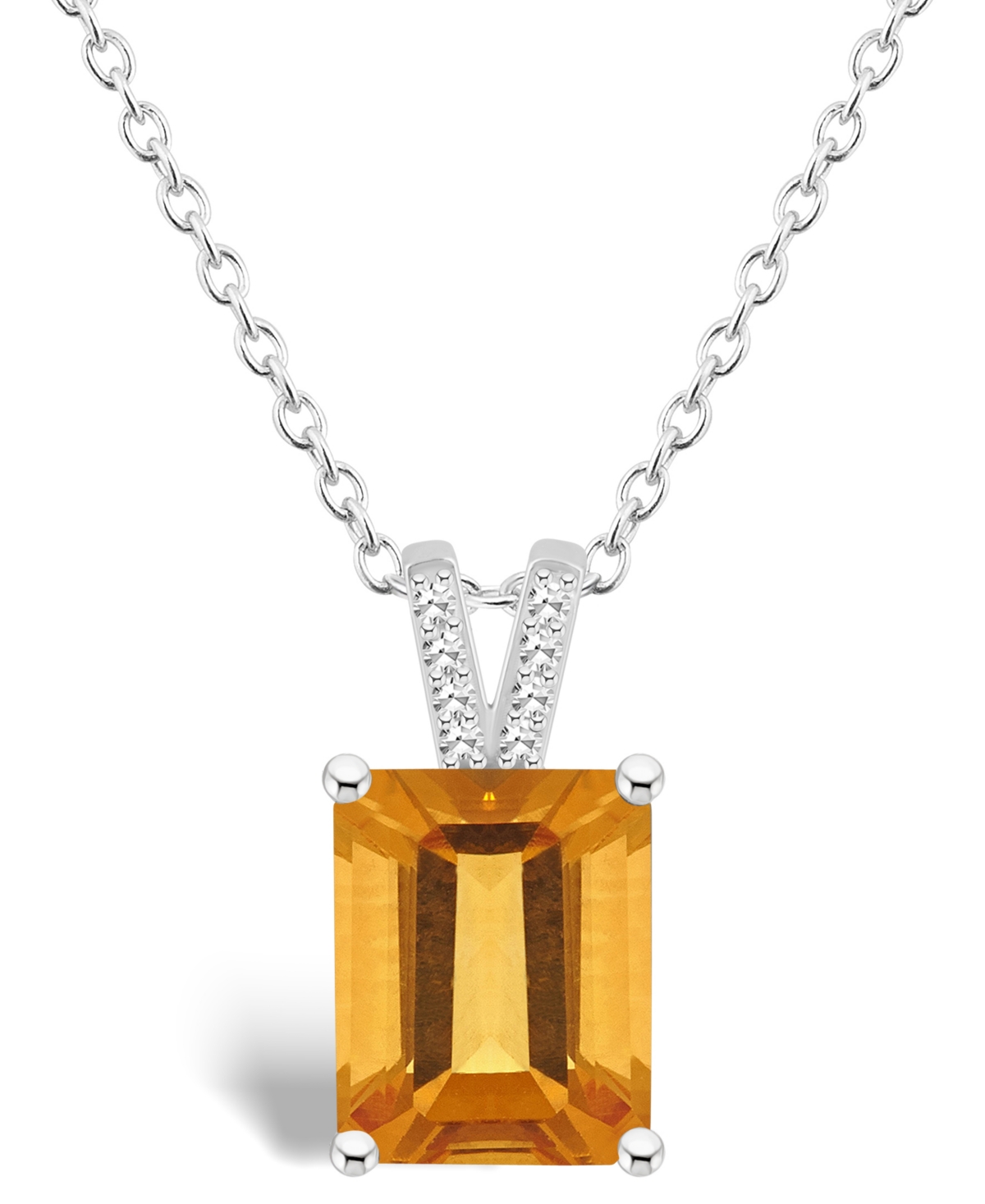 Macy's Women's Citrine (3-1/6 Ct.t.w.) And Diamond Accent Pendant Necklace In Sterling Silver In Citrine