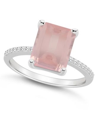 Macy's Women's Rose Quartz (3-1/6 ct.t.w.) and Diamond (1/10 ct.t.w.) Ring  in Sterling Silver - Macy's