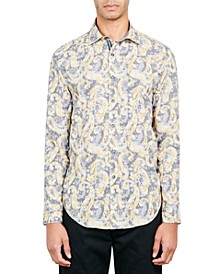 Men's Slim-Fit Non-Iron Performance Stretch Paisley Floral-Print Button-Down Shirt