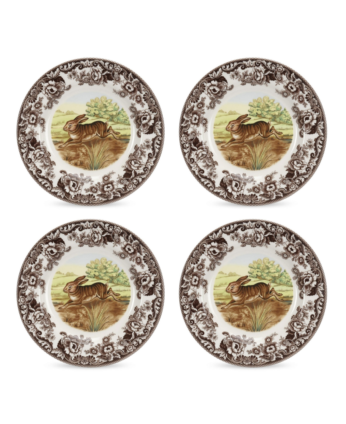 Woodland Rabbit 4 Piece Dinner Plates, Service for 4 - Brown