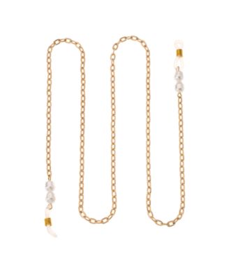 Women's 18k Gold Plated Wide Link Imitation Pearl Glasses Chain