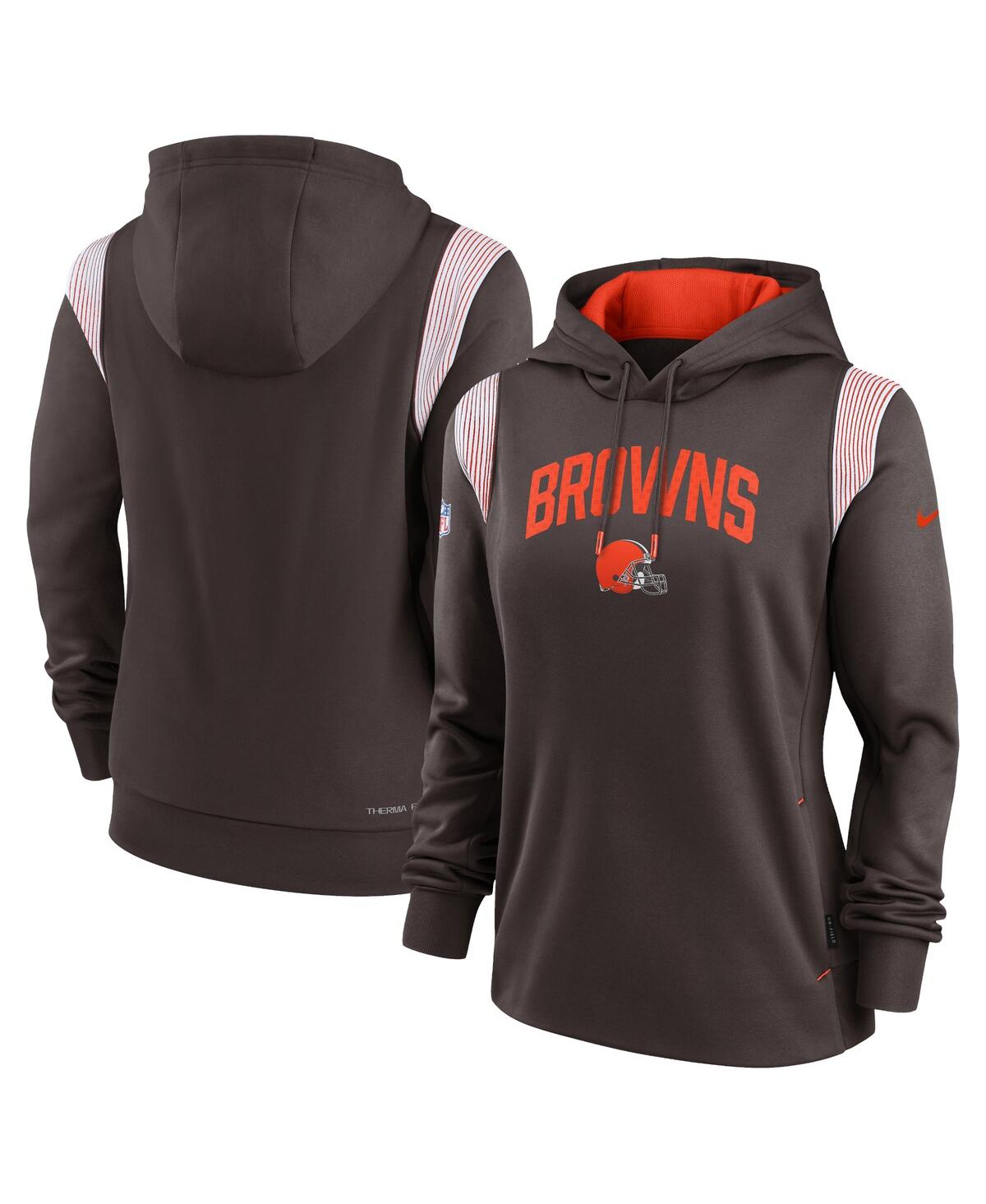 Shop Nike Women's  Brown Cleveland Browns Sideline Stack Performance Pullover Hoodie