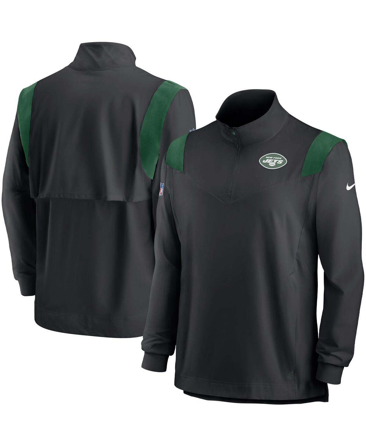 Shop Nike Men's  Black New York Jets Sideline Coach Chevron Lockup Quarter-zip Long Sleeve Top