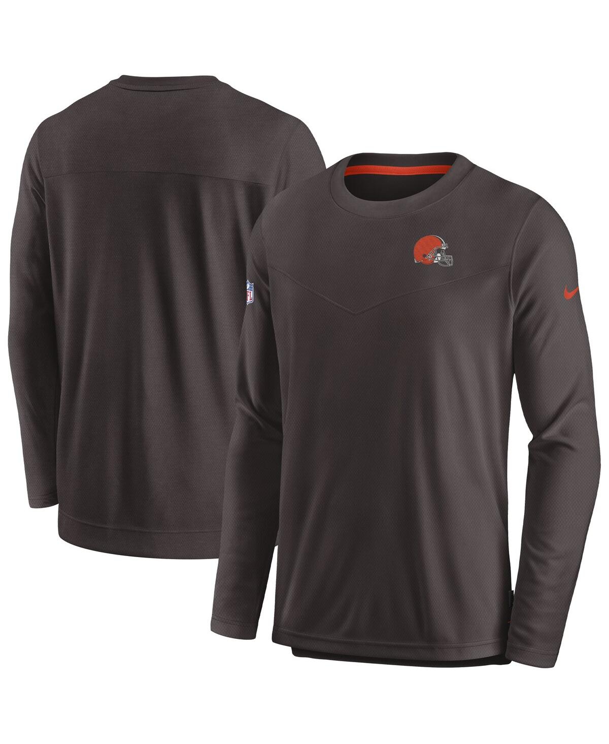Shop Nike Men's  Brown Cleveland Browns Sideline Lockup Performance Long Sleeve T-shirt