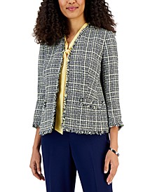 Women's Tweed 3/4-Sleeve Open-Front Blazer 
