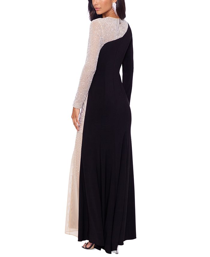 XSCAPE Women's Two-Tone Long-Sleeve Jersey-Knit Gown - Macy's