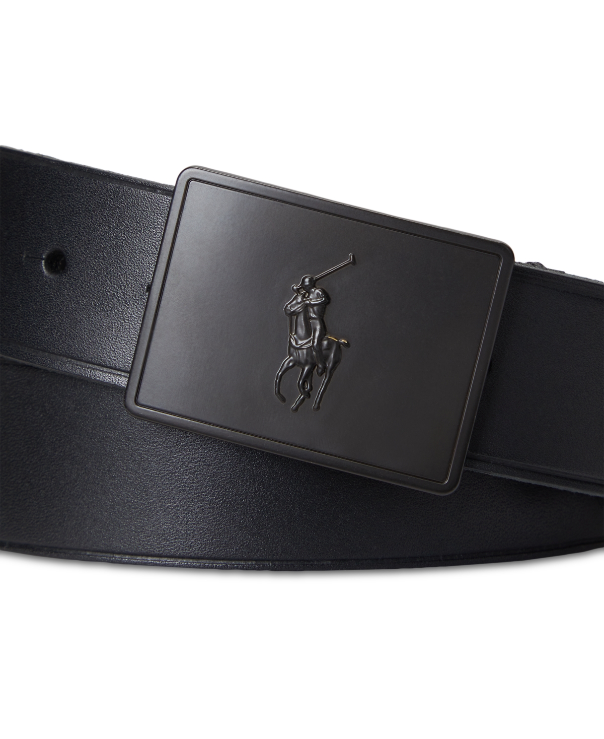 Shop Polo Ralph Lauren Men's Plaque-buckle Leather Belt In Black,matte Black