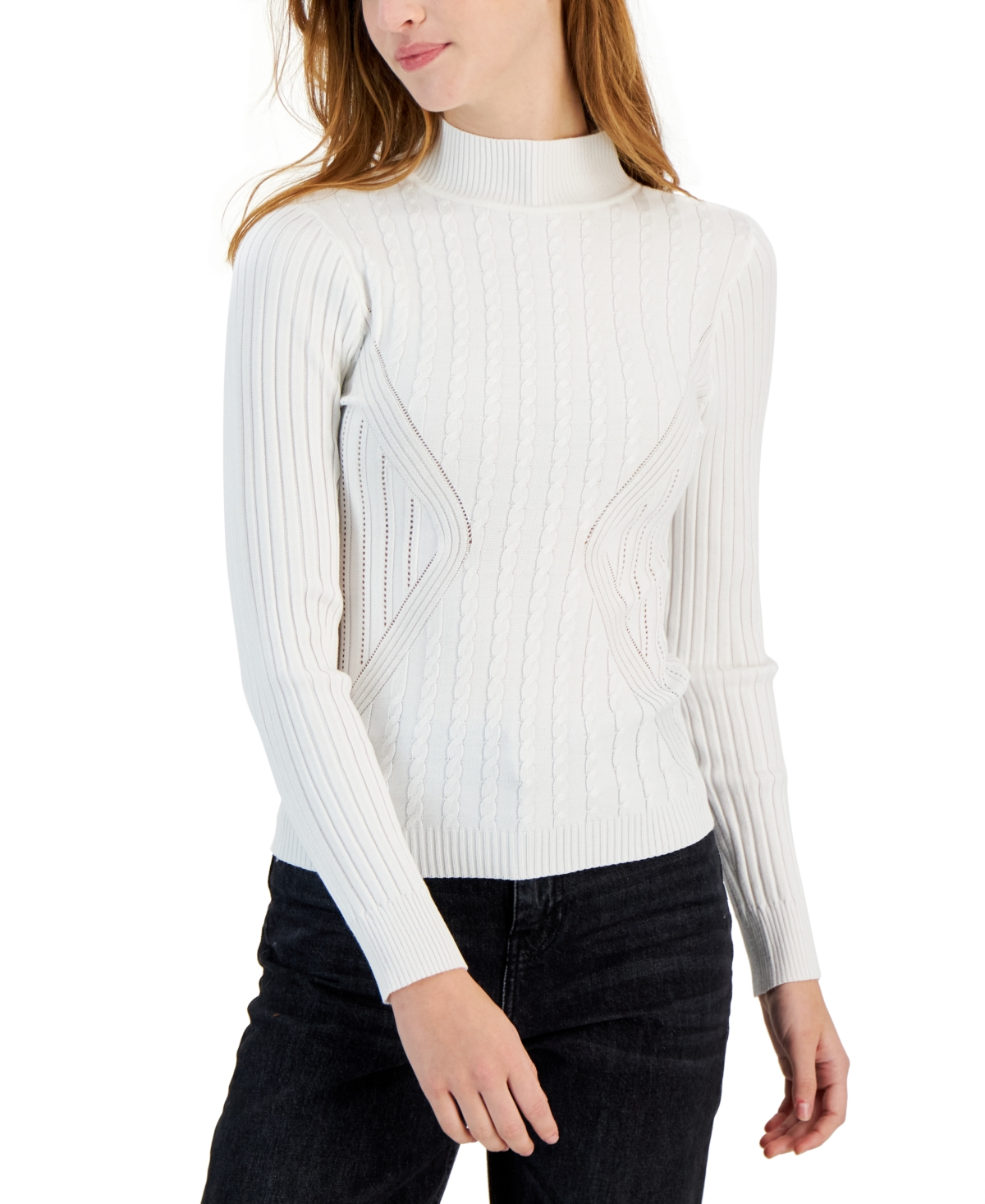 Crave Fame Juniors' Easy Mixed-Rib Mock-Neck Sweater