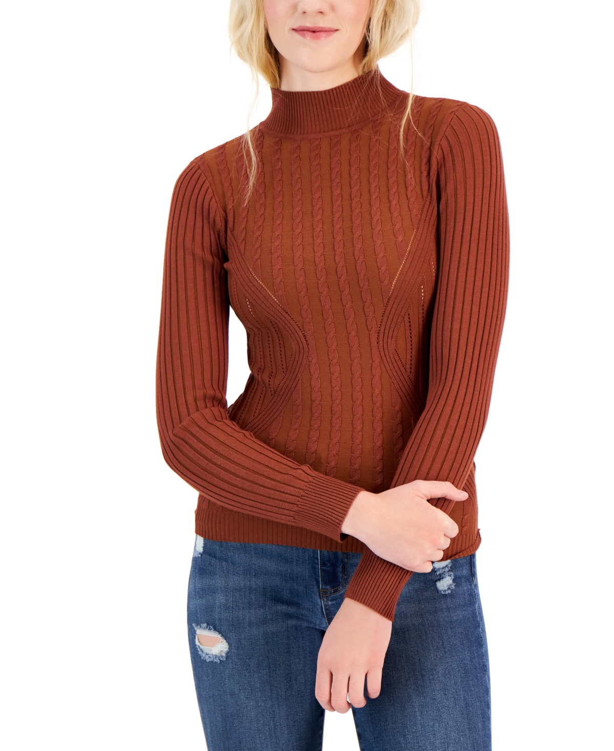 Crave Fame Juniors' Easy Mixed-Rib Mock-Neck Sweater