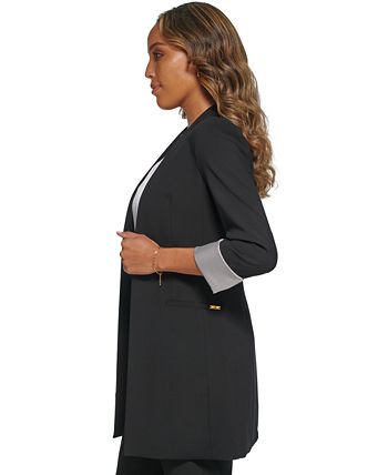 Calvin klein satin stripe roll cuff long open front jacket deals