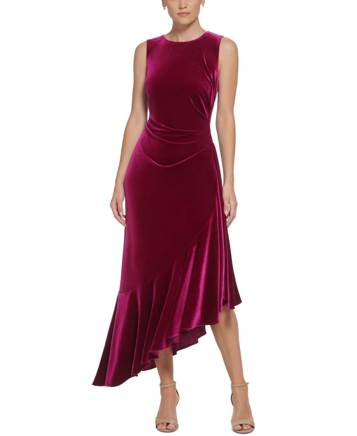 Eliza J Women's Asymmetrical-hem Stretch-velvet Dress In Fuschia | ModeSens
