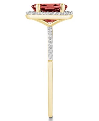 Garnet (1-1/2 ct. t.w.) and Created Sapphire (1/5 ct. t.w.) Halo Ring in 10K Yellow Gold