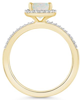 Lab-Grown Opal (1/2 ct. t.w.) and Lab-Grown Sapphire (1/5 ct. t.w.) Halo Ring in 10K Gold