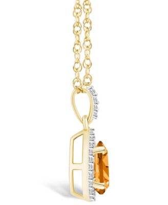 Citrine (7/8 ct. t.w.) and Lab Grown Sapphire (1/6 ct. t.w.) Halo Pendant Necklace in 10K Yellow Gold