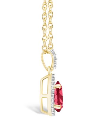 Lab Grown Ruby (7/8 ct. t.w.) and Lab Grown Sapphire (1/6 ct. t.w.) Halo Pendant Necklace in 10K Yellow Gold