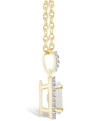 Created Opal (1/2 ct. t.w.) and Created Sapphire (1/6 ct. t.w.) Halo Pendant Necklace in 10K Yellow Gold