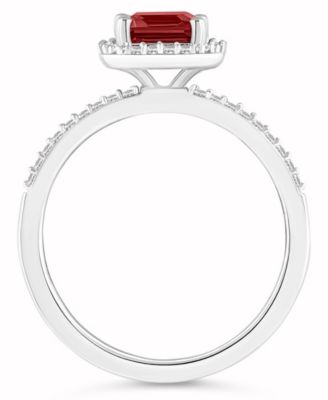 Garnet (1-9/10 ct. t.w.) and Lab-Grown White Sapphire (1/4 ct. t.w.) Halo Ring in 10K White Gold