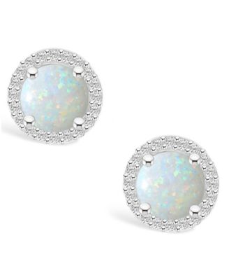 Lab Grown Opal (3/4 ct. t.w.) and Lab Grown Sapphire (1/5 ct. t.w.) Halo Studs in 10K White Gold