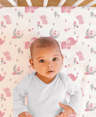 Pink Elephant Crib Bedding Set for Baby Girls, 3 Piece Nursery Set