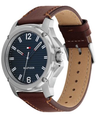 Men's Brown Leather Strap Watch 44mm