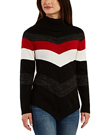 Juniors' Ribbed Colorblocked Turtleneck Sweater