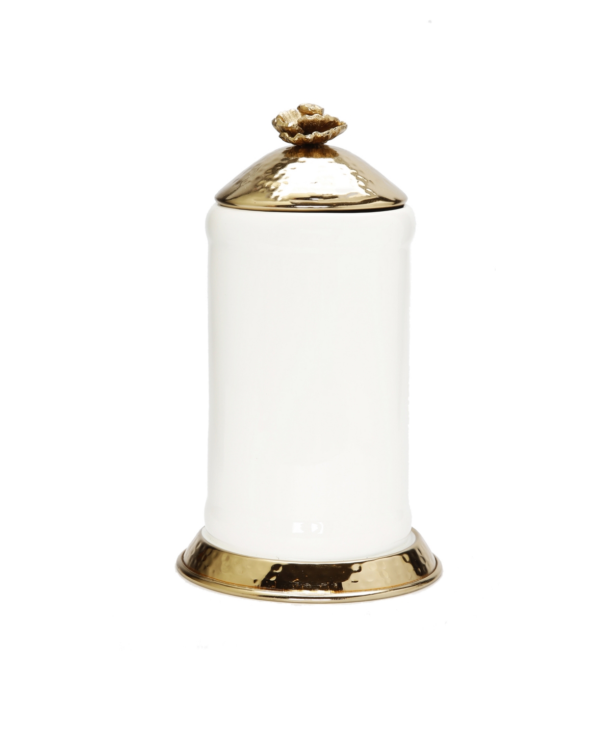 Classic Touch Glass Canister Hammered Lid and Base Flower Knob Set, 2 Piece - White and Gold-Tone