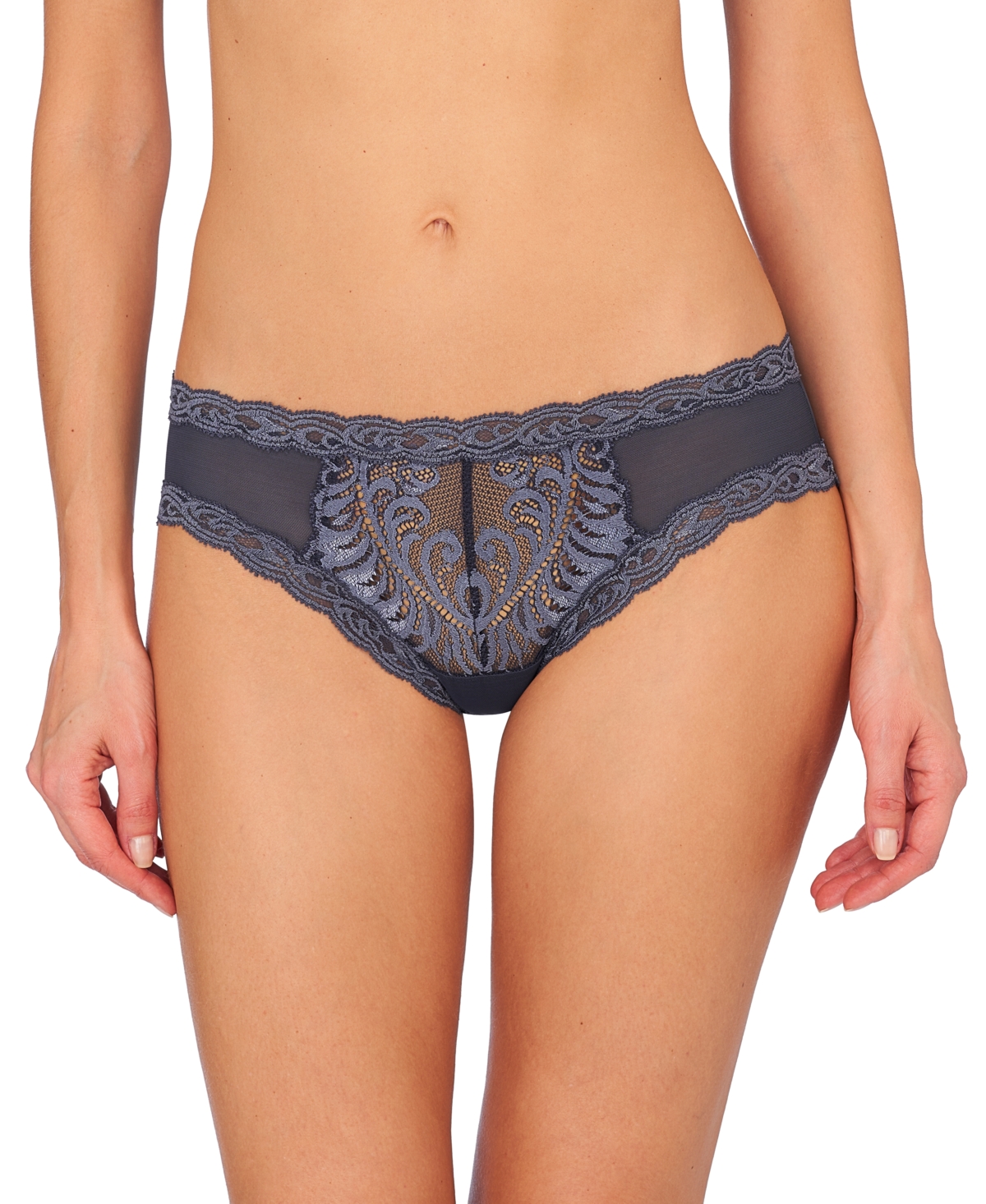 Shop Natori Feathers Low-rise Sheer Hipster Underwear Lingerie 753023 In Ash Navy
