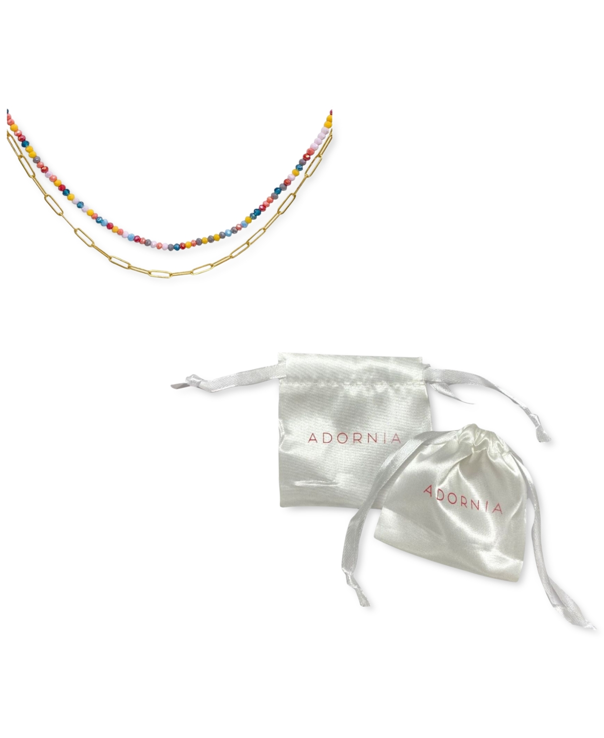 Adornia Multi Color Bead and Paper Clip Chain Double Necklace