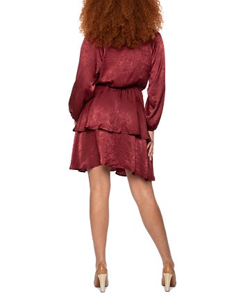 FAUX-WRAP CHIFFON DRESS WITH BLACK Sash Lilac