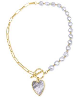 Imitation Pearl and Chain Heart Toggle Necklace