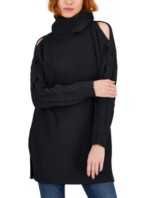 INC International Concepts - Women's Cold-Shoulder Cable-Sleeve Sweater