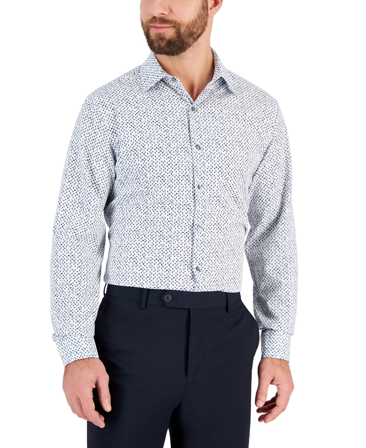 Alfani Men's Slim Fit 4-way Stretch Azules Geo-print Dress Shirt, Created For Macy's In White Mint