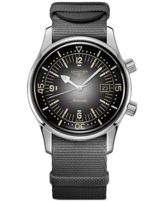 Longines - Men's Swiss Automatic Legend Diver Gray Fabric Strap Watch 42mm