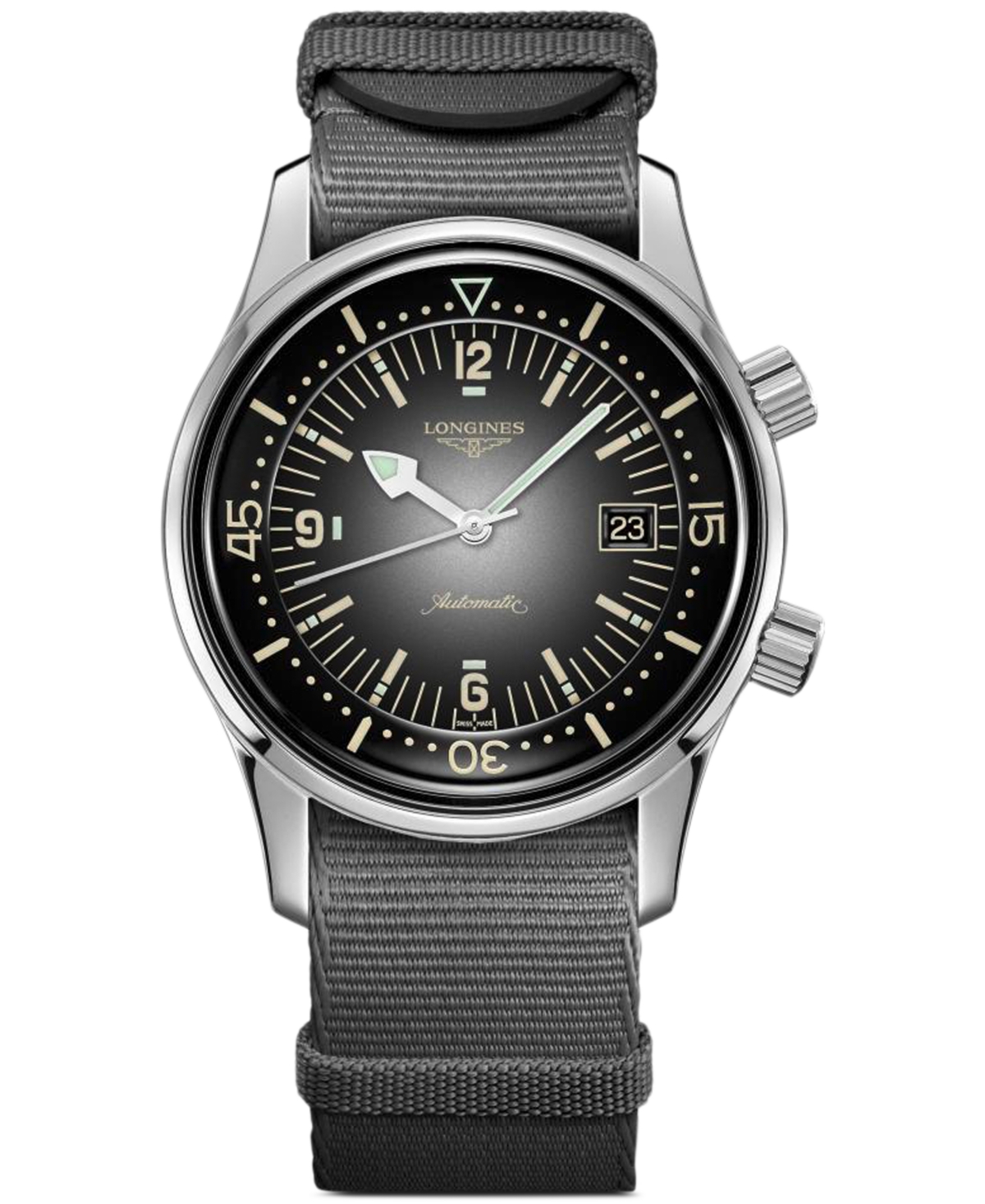 Shop Longines Men's Swiss Automatic Legend Diver Gray Fabric Strap Watch 42mm