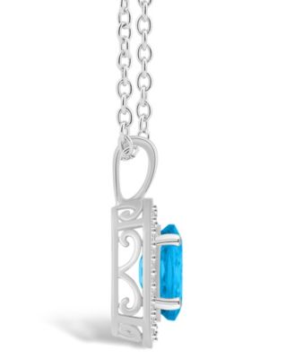 Blue Topaz (1-3/5 ct. t.w.) and Diamond (1/8 ct. t.w.) Halo Pendant Necklace in Sterling Silver