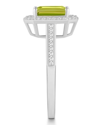 Peridot (1-2/3 ct. t.w.) and Diamond (1/5 ct. t.w.) Halo Ring in Sterling Silver