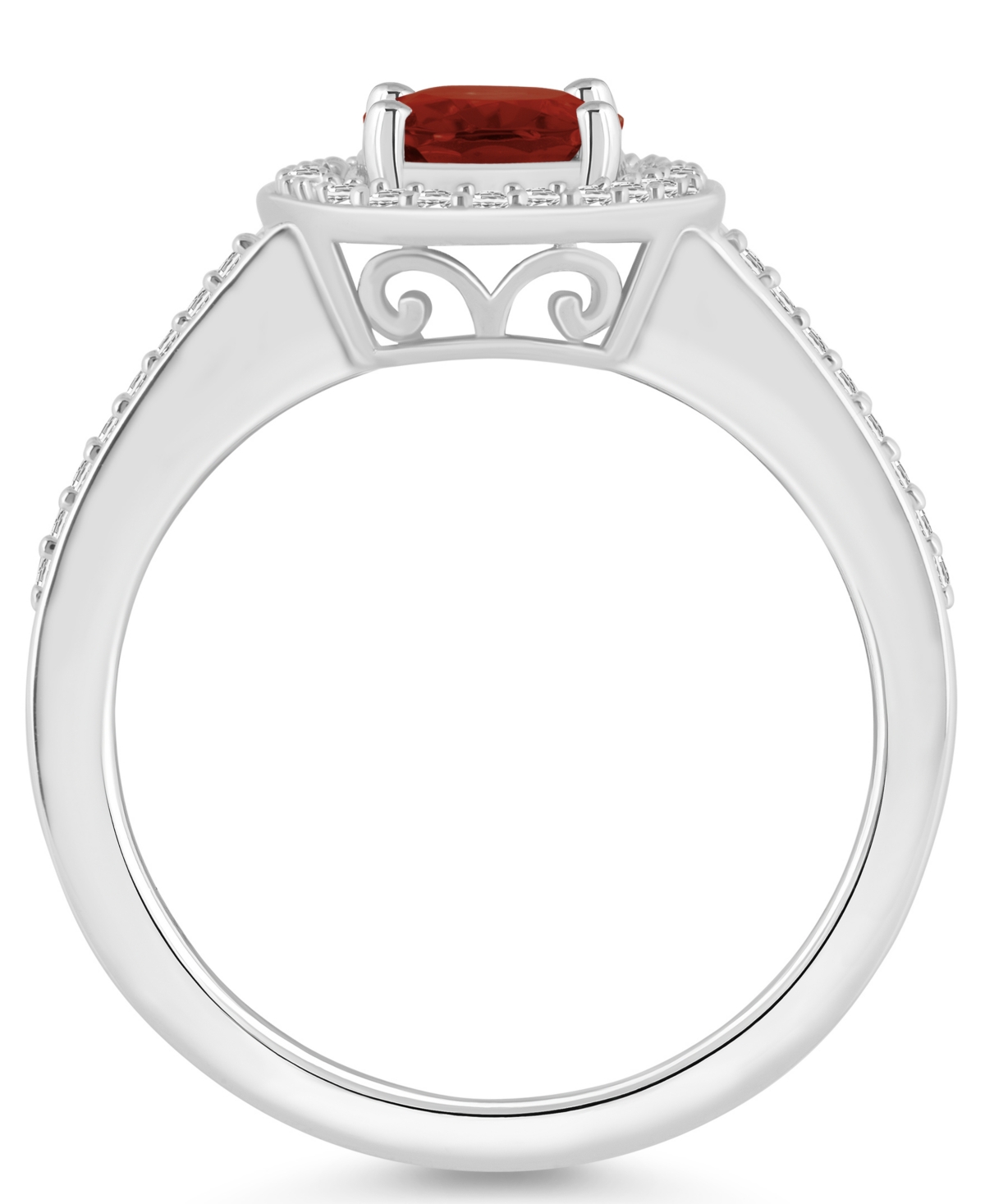 Macy's(1-1/2 ct. t.w.) and Diamond (1/5 ct. t.w.) Halo Ring in Sterling Silver - Garnet